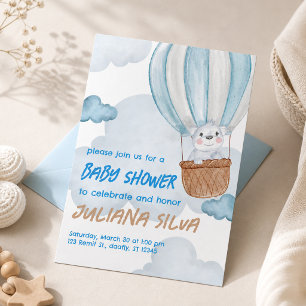 Convite de Chuvada de Bebê Azul e Branco com Anima