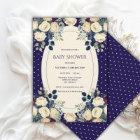 Convite de Chuvada de Bebê Azul e Creme Elegante c