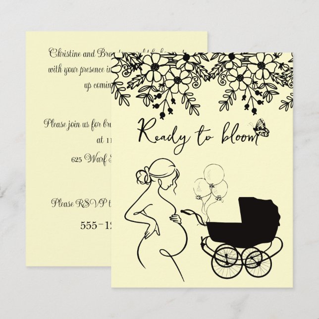 Convite de Chuvada de Bebê Baby Bloom para Downloa (Frente/Verso)