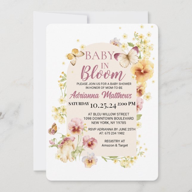 Convite de Chuvada de Bebê Baby In Bloom (Frente)