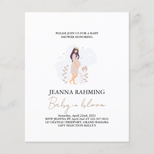 Convite de Chuvada de Bebê Bebê Fofo em Flor (Frente)