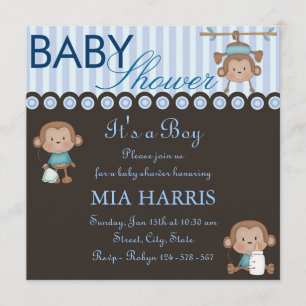 Convite de Chuvada de Bebê Blue Monkey Design