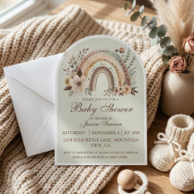 Convite de Chuvada de Bebê Boho Arco-íris e Flores