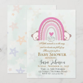 Convite de Chuvada de Bebê Boho Arco-Íris Editável