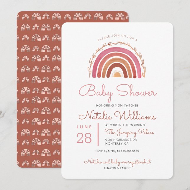 Convite de Chuvada de Bebê Boho Cores Pastel Tônic (Frente/Verso)