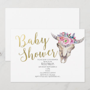 Convite de Chuvada de Bebê Boho Dourado Caveira de