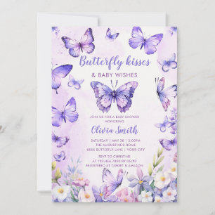 Convite de Chuvada de Bebê Borboleta Floral Roxa