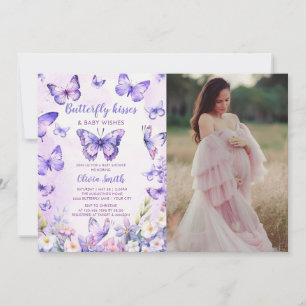 Convite de Chuvada de Bebê Borboleta Floral Roxa