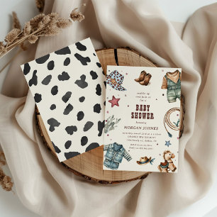 Convite de Chuvada de Bebê Caubói Azul Western Rod