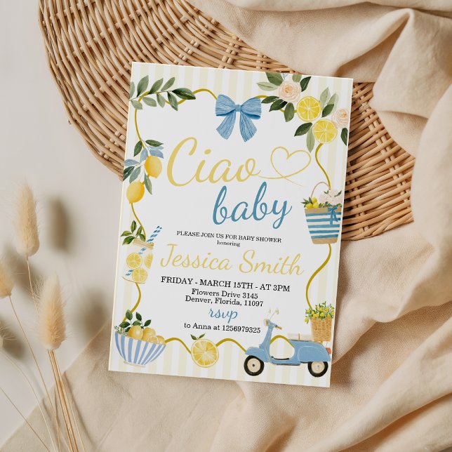 Convite de Chuvada de Bebê Ciao Baby Lemon Italian (Criador carregado)