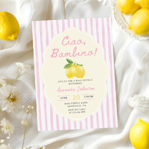 Convite de Chuvada de Bebê Ciao Bambino Rosa Limão
