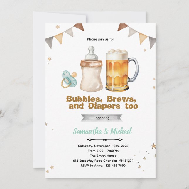 Convite de Chuvada de Bebê Co-Ed de Cerveja (Frente)
