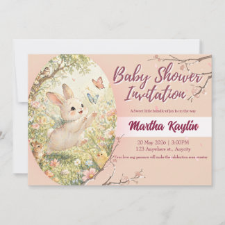 Convite de Chuvada de Bebê Coelho em Aquarela