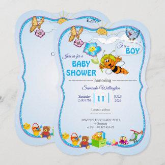 Convite de Chuvada de Bebê com Abelha para menino