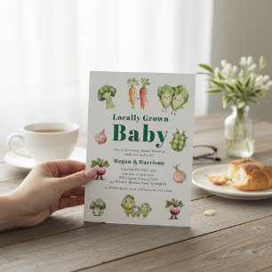 Convite de Chuvada de Bebê com Legumes Fofos e QR 