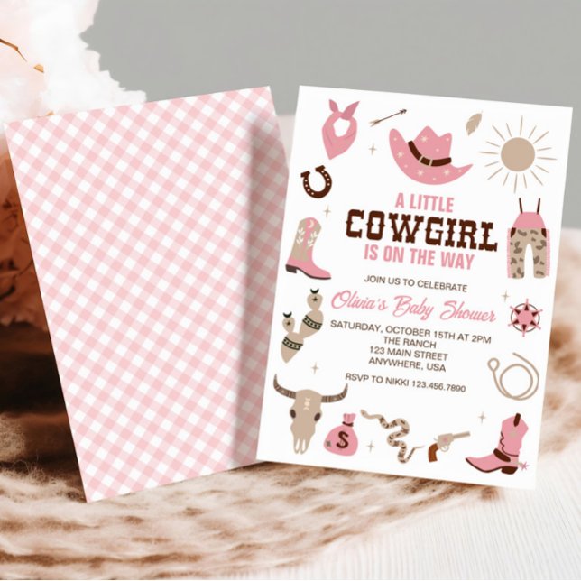 Convite de Chuvada de Bebê Cowgirl Ocidental Rosa (Criador carregado)