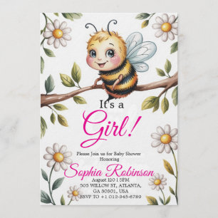 Convite de Chuvada de Bebê Cute Bee & Daisy