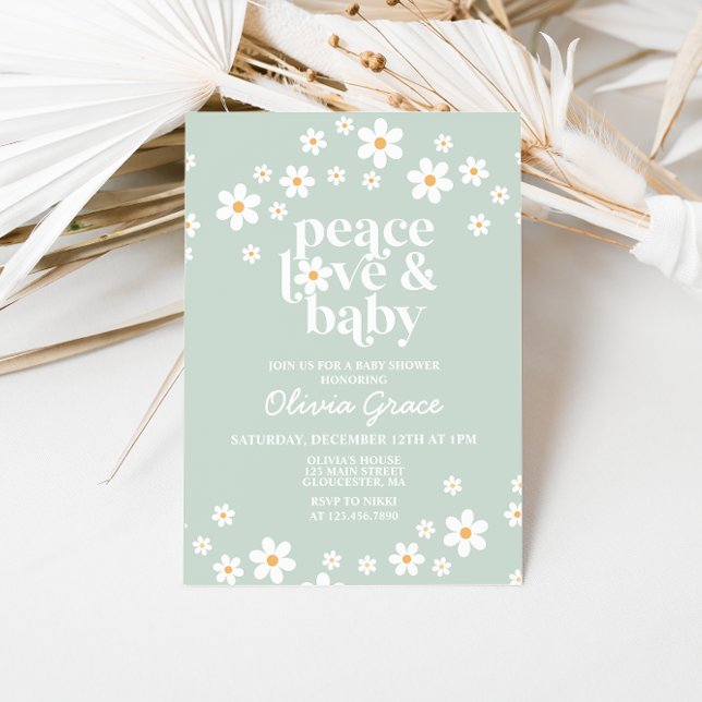 Convite de Chuvada de Bebê Daisy Paz Amor Bebê (Criador carregado)