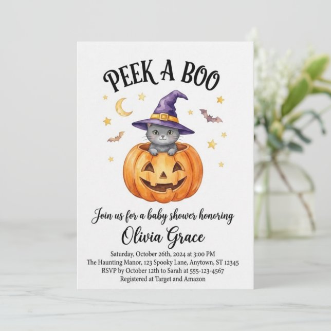 Convite de Chuvada de Bebê de Halloween "Peek A Bo (Em pé/Frente)