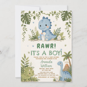 Convite de Chuvada de Bebê Dinossauro Menino Rawr