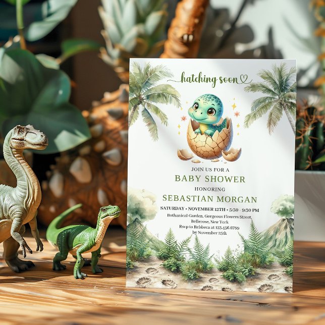 Convite de Chuvada de Bebê Dinossauro Nascimento D (Playful Hatching Soon Dino Baby Shower Invitation)