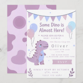 Convite de Chuvada de Bebê Dinossauro Roxo