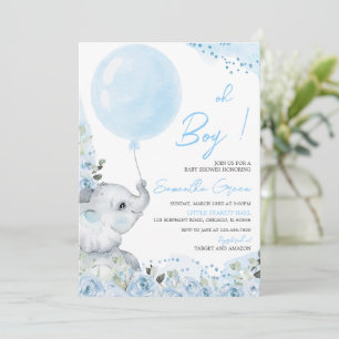 Convite de Chuvada de Bebê Elefante Floral