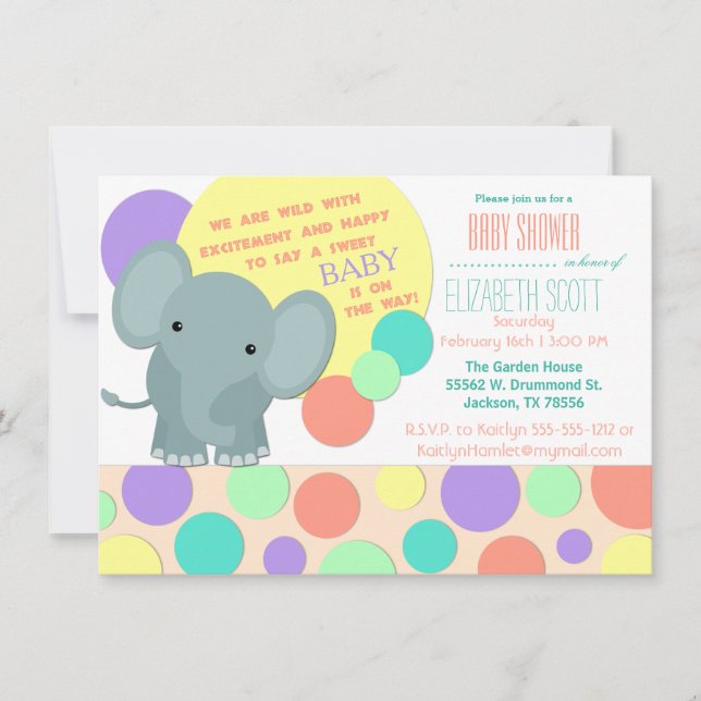 Convite de Chuvada de Bebê Elefante Neutro (Frente)