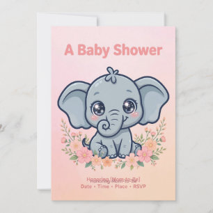 Convite de Chuvada de Bebê Elefante Rosa