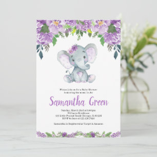 Convite de Chuvada de Bebê Elefante Roxo