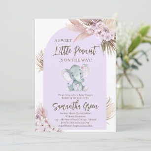 Convite de Chuvada de Bebê Elefante Roxo Boho