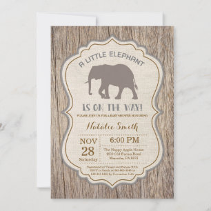 Convite de Chuvada de Bebê Elefante Rústico