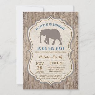 Convite de Chuvada de Bebê Elefante Rústico Menino