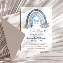 Convite de Chuvada de Bebê Elegante Azul Boho Arco