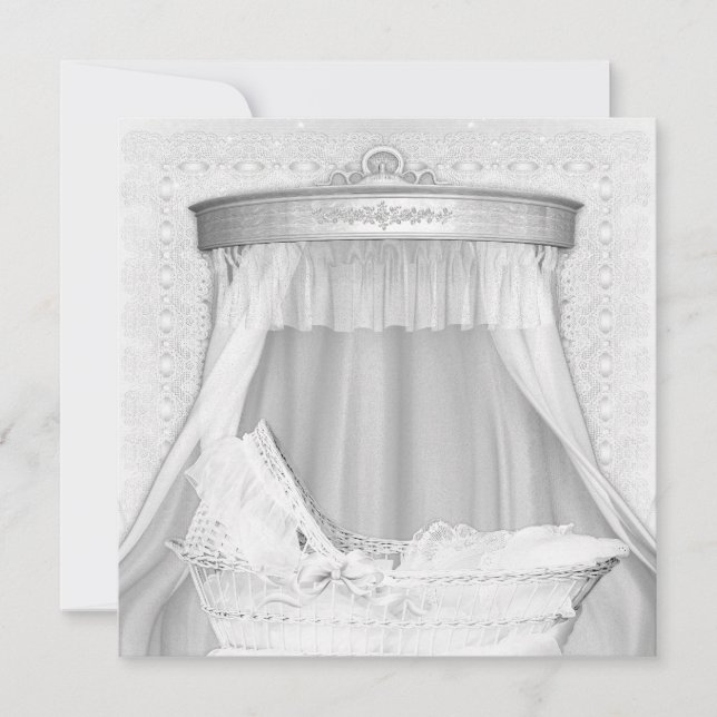 Convite de Chuvada de Bebê Elegante Berço Branco P (Frente)
