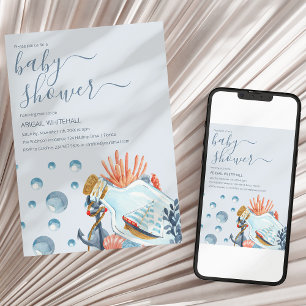 Convite de Chuvada de Bebê em Aquarela Náutica Fof