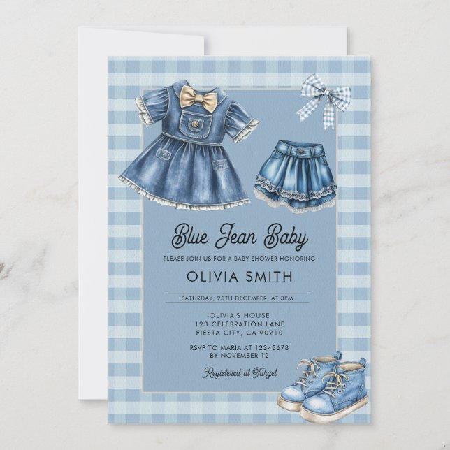 Convite de Chuvada de Bebê em Denim Blue Jean Baby (Frente)