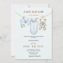 Convite de Chuvada de Bebê em Jeans Azul | Urso &