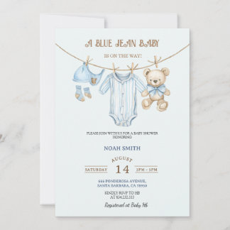 Convite de Chuvada de Bebê em Jeans Azul | Urso &