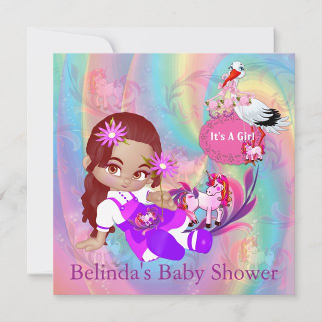 Convite de Chuvada de Bebê Espirais Arco-íris Colo (Frente)