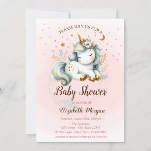 Convite de Chuvada de Bebê Estrelas Unicórnio Fofo