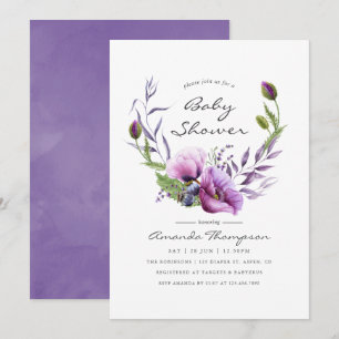 Convite de Chuvada de Bebê Flor de Papoula Violeta