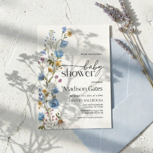 Convite de Chuvada de Bebê Flor Silvestre Azul