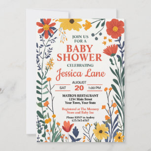 Convite de Chuvada de Bebê Flor Silvestre Rústica