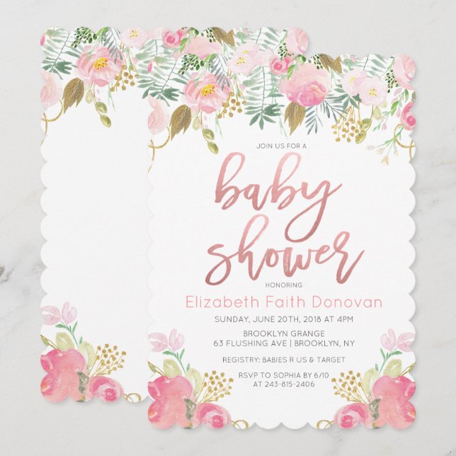 Convite de Chuvada de Bebê Floral (Frente/Verso)
