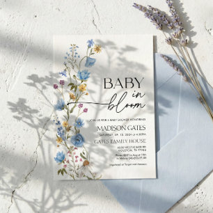 Convite de Chuvada de Bebê Floral Azul, Bebê em Fl