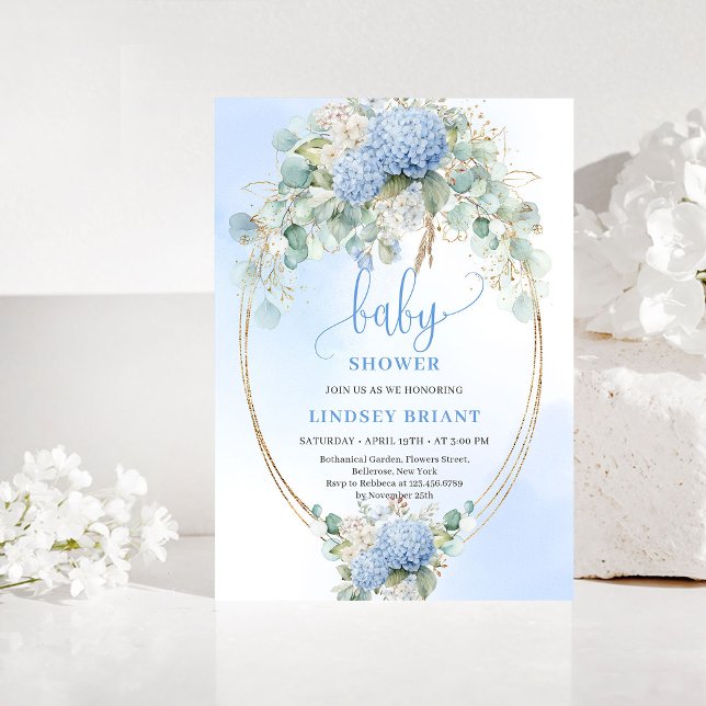 Convite de Chuvada de Bebê Floral Azul Boêmio Doce (Sweet Bohemian Blue Floral Baby Shower Invitation)