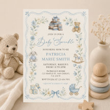 Convite de Chuvada de Bebê Floral Azul de Berçário