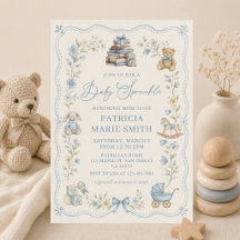 Convite de Chuvada de Bebê Floral Azul de Berçário