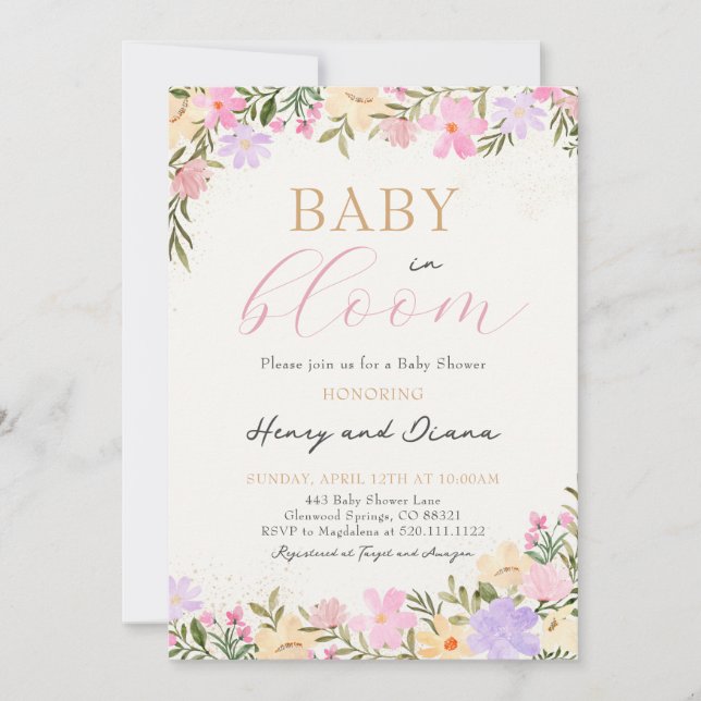 Convite de Chuvada de Bebê Floral Baby In Bloom (Frente)